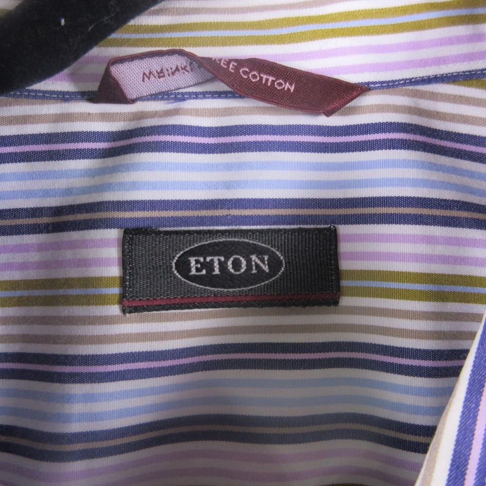 Eton Shirt Mens Multicolor Stripe Dress Button Front Long Sleeve Cotton‎ - Picture 3 of 6